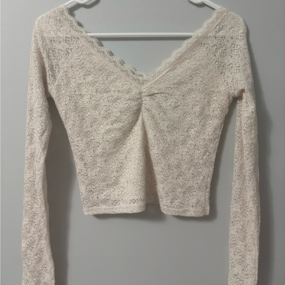 Off the Shoulder V-Neck Cream Lace Top